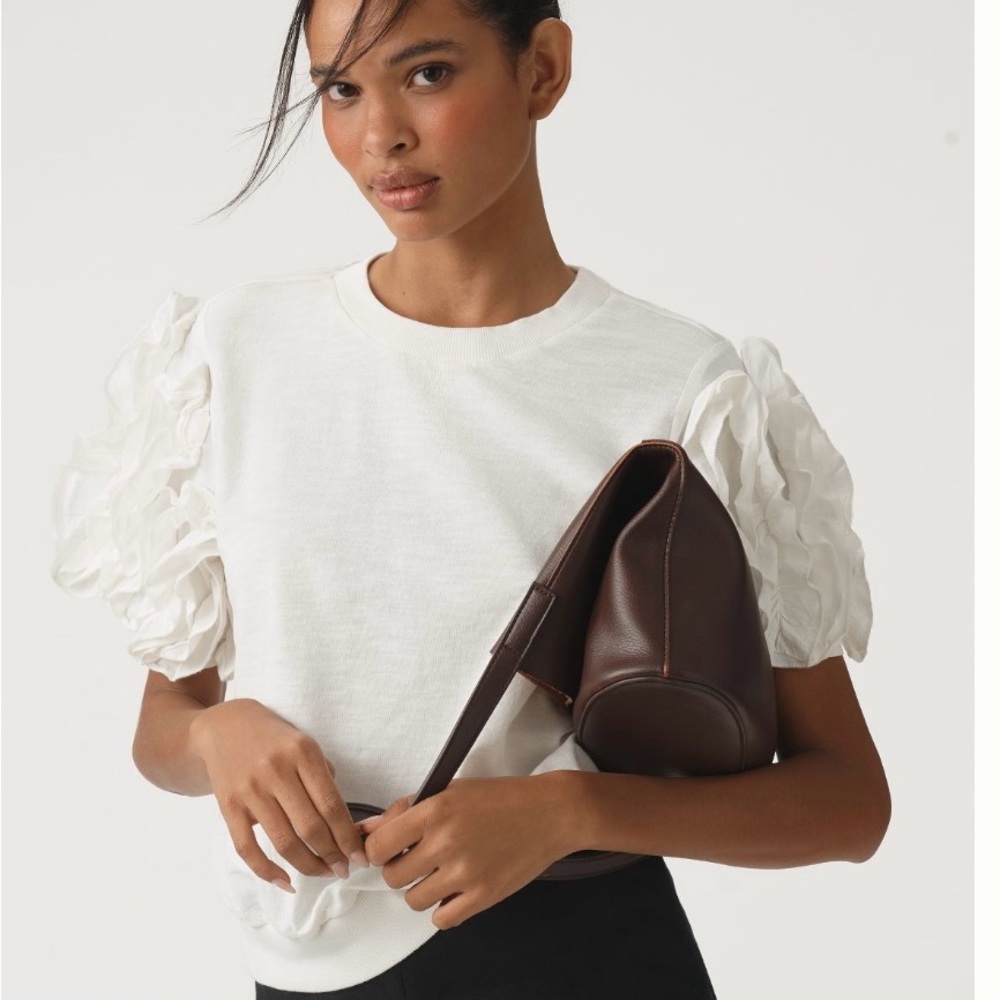 Maeve White Ruffle Sleeve Sweatshirt